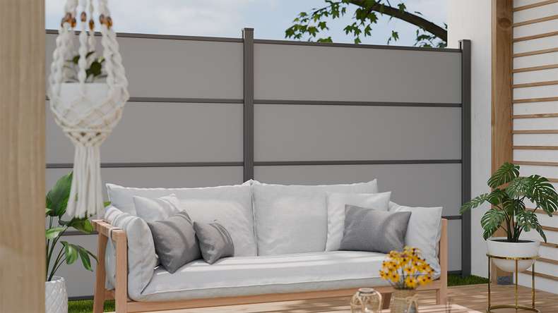 planeo Gardence Resistant - HPL plug-in fence uni grey 180 x 183 cm