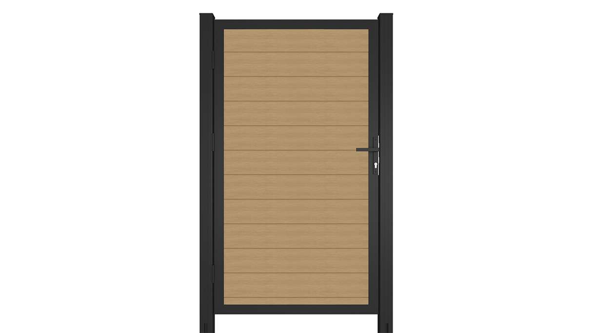planeo INFINITY - WPC CoEx universal door sand with anthracite aluminium frame 100 x 180 cm