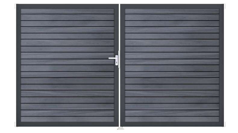 planeo Gardence Trendy – BPC Rhombus Gate – 2-panel, stone grey co-extruded with aluminium frame