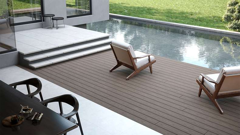 planeo CoEXWood WPC solid coated decking board - Anthracite grey/Grey-brown 3m structured