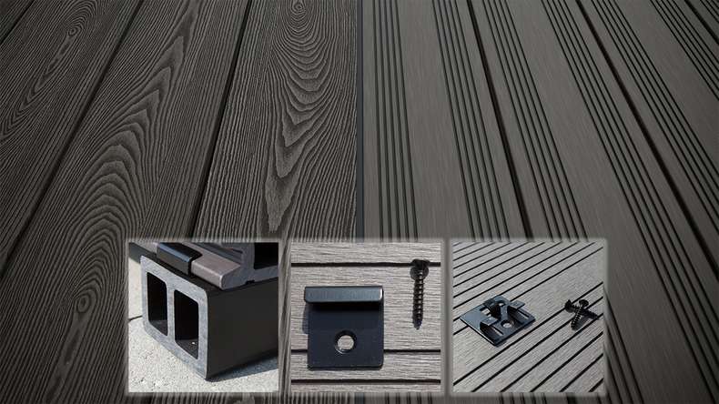 planeo SolidWood WPC decking complete set solid planks - Dark grey French/textured
