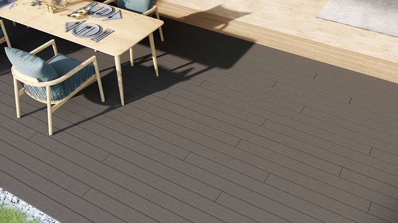 planeo LineWood WPC Solid decking board - Light grey 4.20m grooved/grooved