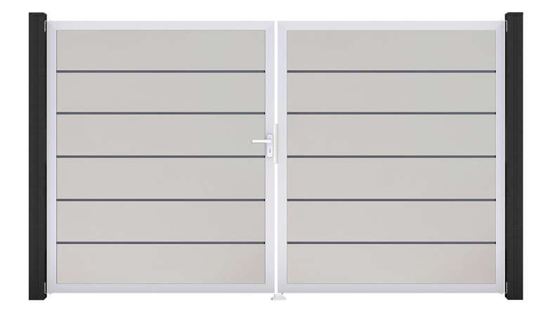 planeo Gardence Simply Premium – 2-panel white PVC gate with aluminium frame, 300 x 180 cm
