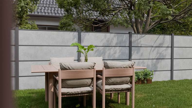 planeo Gardence Resistant - HPL plug-in fence concrete grey 180 x 183 cm