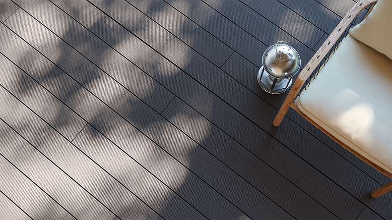 planeo LightWood WPC decking board hollow chamber - Light grey 3m fine grooved/grooved