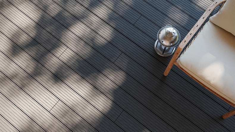 planeo LightWood WPC decking board hollow chamber - Dark grey 3m fine grooved/grooved