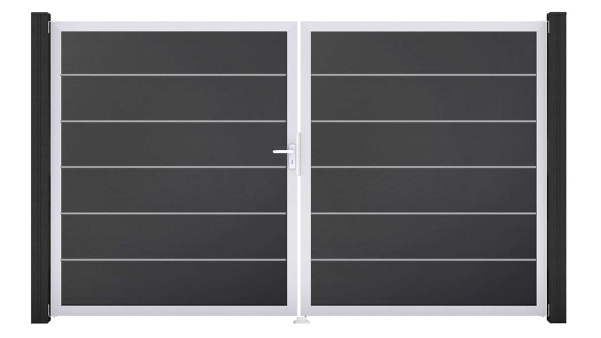 planeo Gardence Simply Premium – 2-leaf PVC gate in anthracite grey with aluminium frame, 300 x 180 cm
