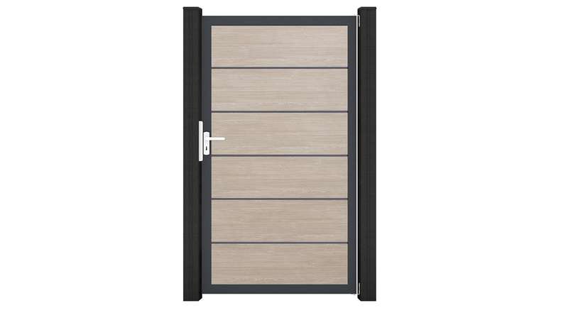 planeo Gardence Simply Premium – Sheffield Oak universal PVC gate with aluminium frame, 100 x 180 cm