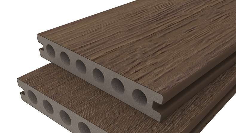 planeo ANTIKWoodline – WPC CoEx-coated decking board, lightweight composite profile – Ipe Brown 3m – rustic/smooth brushed