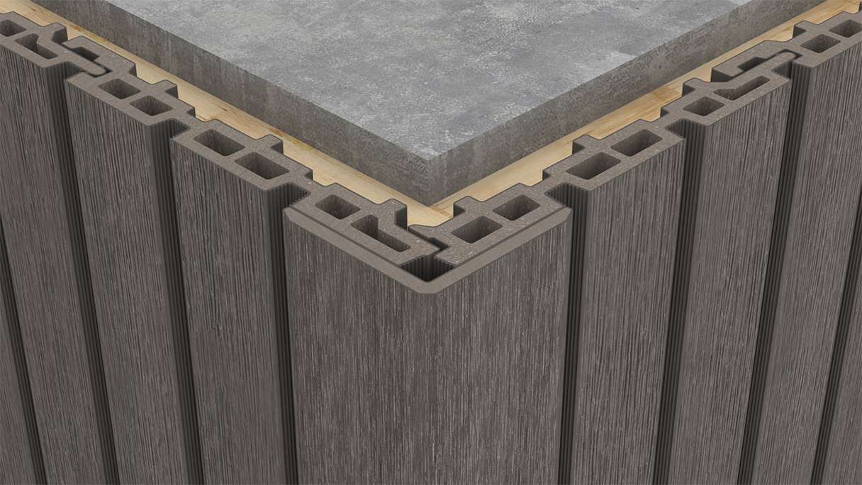planeo LINEA – WPC CoEx internal and external corner profile, dark grey, 2900 x 55 x 55 mm
