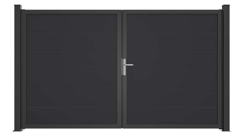 planeo Gardence Simply Guard - PVC door - DIN right 2-leaf anthracite grey with anthracite aluminium frame | DB703 300 x 180 cm