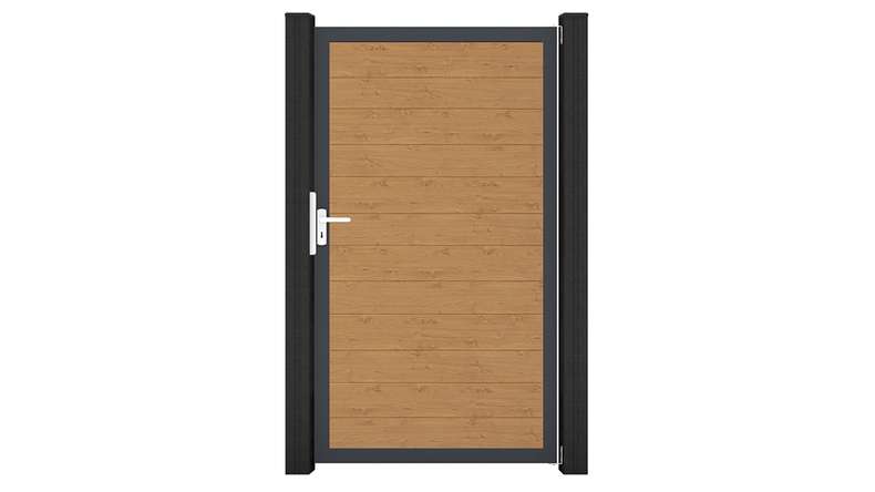 planeo Gardence Simply Small – Universal PVC Gate in Natural Oak with Aluminium Frame, 100 x 180 cm