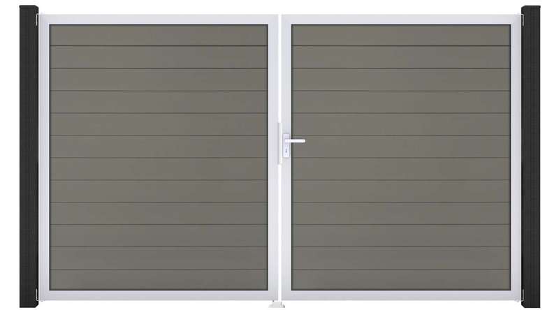 planeo Gardence Strong – BPC gate – double-leaf, grey with aluminium frame