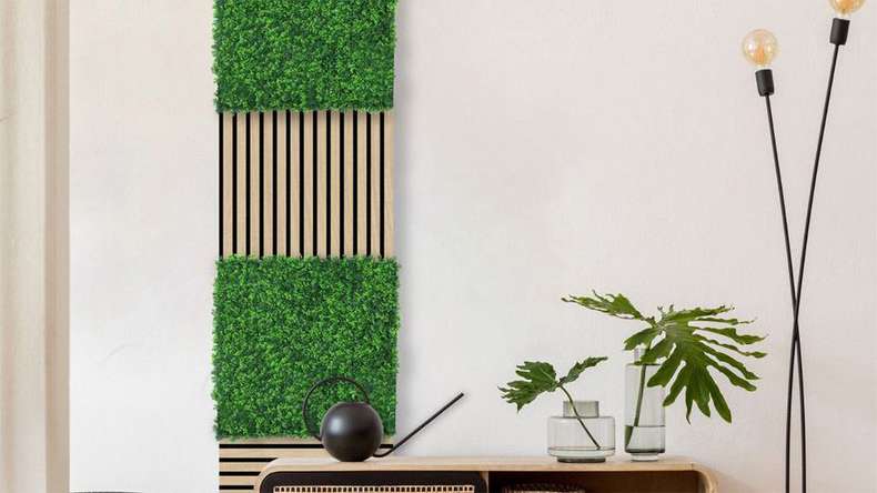 planeo acoustic panel - MixWall Leaf Mood Mixed Green Design Grass 52 x 52 cm | artificial plant (PLMW-00121A)