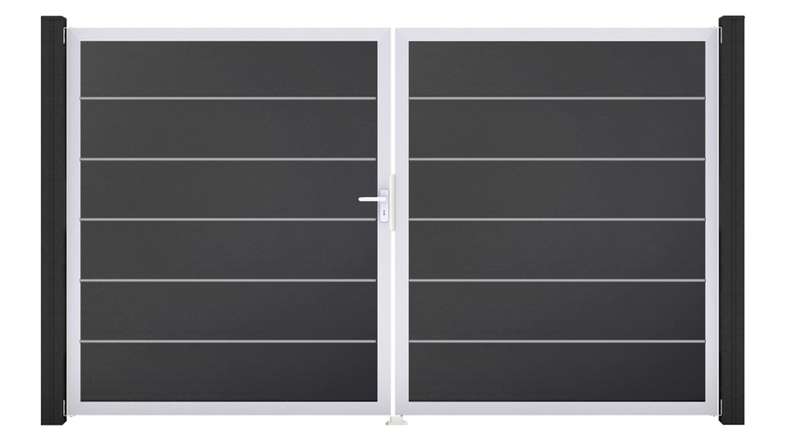 planeo Gardence Simply Premium - PVC door - DIN left 2-leaf anthracite with silver aluminium frame | EV1 300 x 180 cm