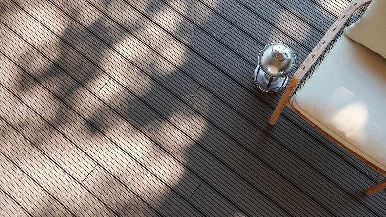 planeo LineWood WPC Solid decking board - Light grey 4.20m grooved/grooved