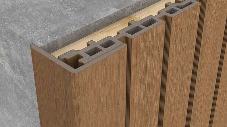 planeo LINEA – WPC CoEx internal and external corner profile, Burma Teak, 2900 x 55 x 55 mm