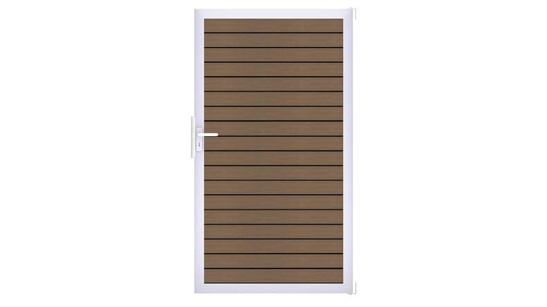 planeo Gardence Trendy - BPC-Rhombus universal door - Teak co-extruded with silver aluminium frame | EV1