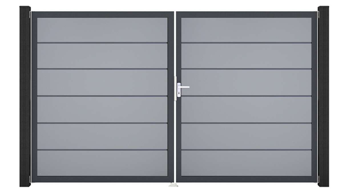 planeo Gardence Simply Premium – 2-panel PVC gate, silver-grey with aluminium frame, 300 x 180 cm