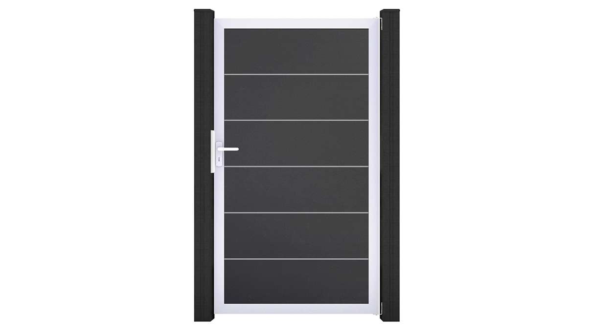 planeo Gardence Simply Premium – Universal PVC gate in anthracite grey with aluminium frame, 100 x 180 cm