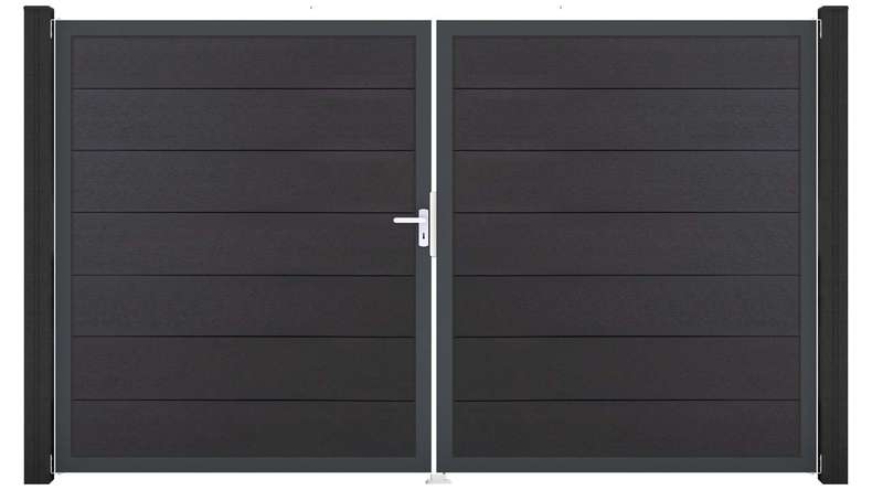 planeo Gardence Strong XL – BPC gate – double-leaf, anthracite grey with aluminium frame 