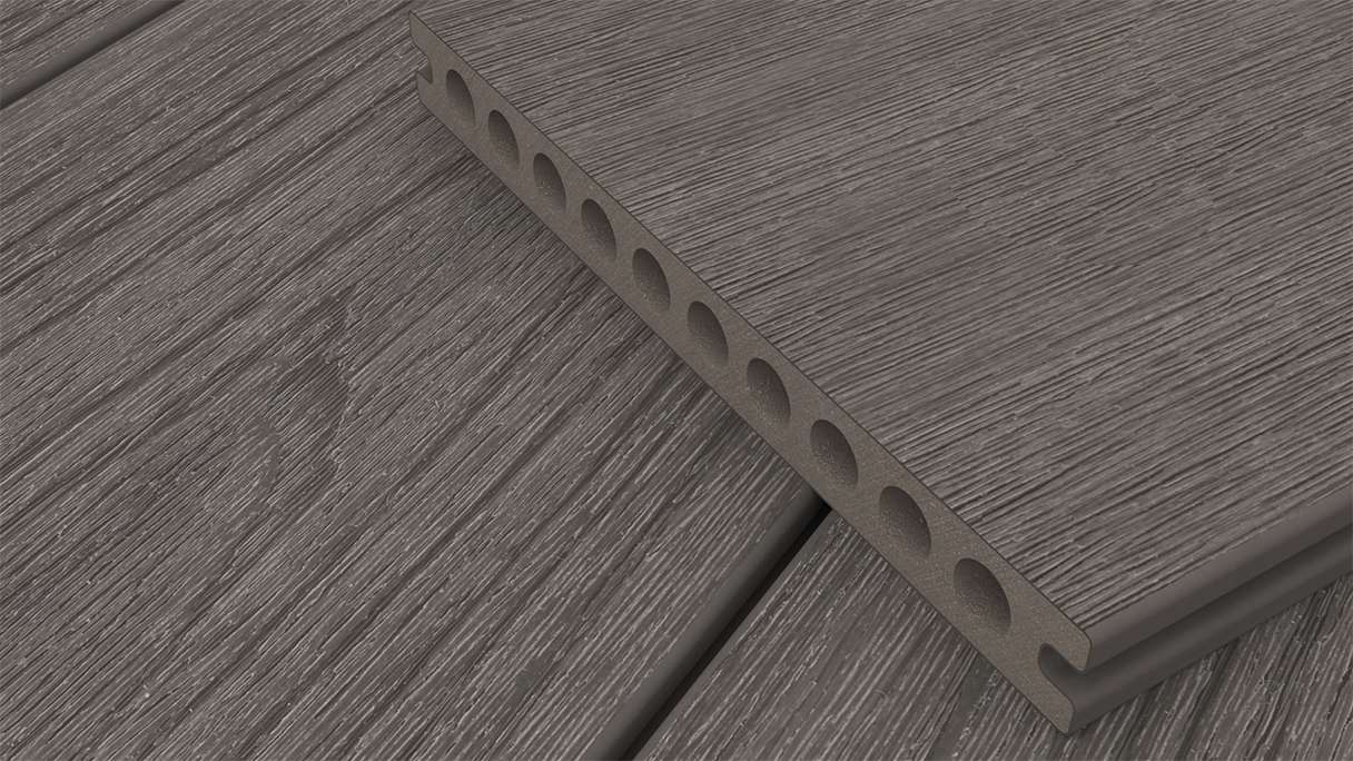 planeo MAXLine Nature - WPC CoEx coated XL decking board hollow chamber - dark grey 3m textured/smooth brushed