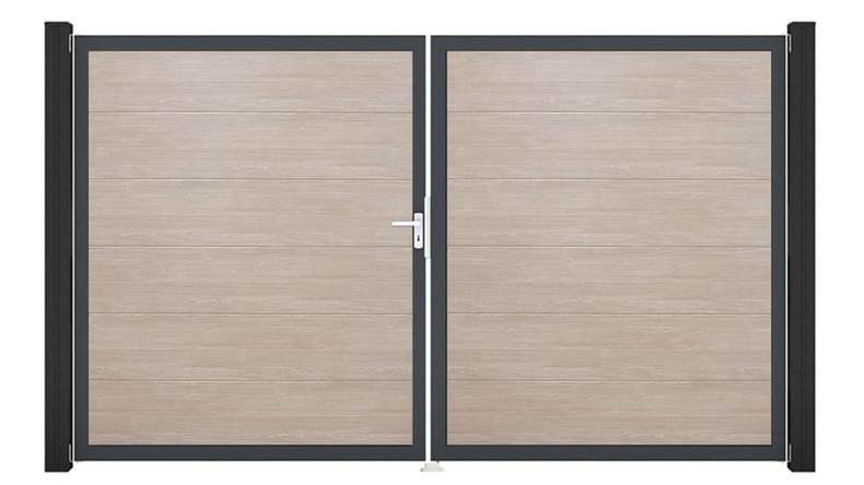 planeo Gardence Simply – 2-panel PVC gate in Sheffield Oak with aluminium frame