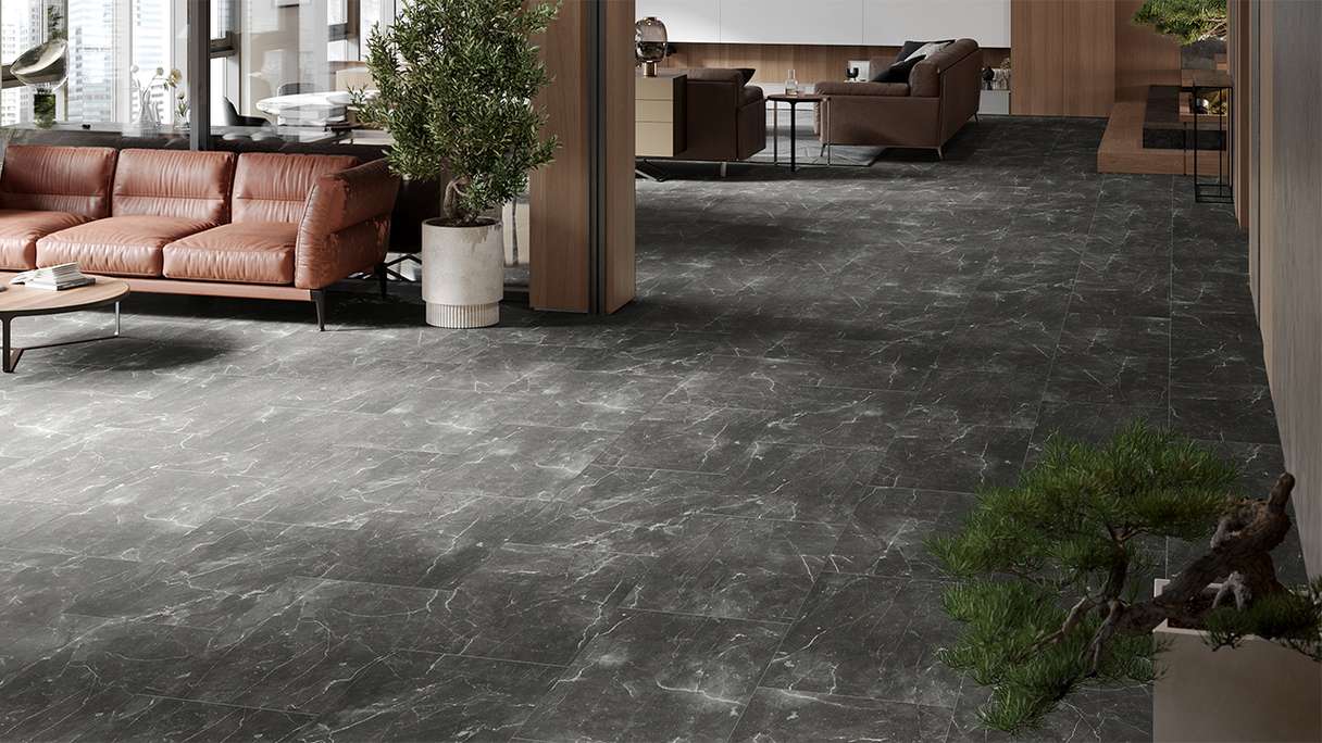 planeo Rigid click vinyl - Stone Botticino Dark Matt | Impact sound insulation integrated (100P2909MT)