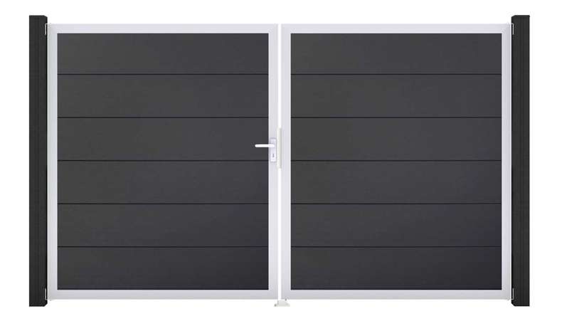 planeo Gardence PVC door - DIN left 2-leaf anthracite with silver aluminium frame