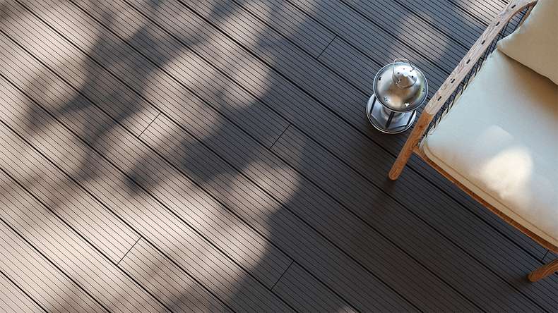 planeo LightWood WPC decking board hollow chamber - Light grey 3m fine grooved/grooved
