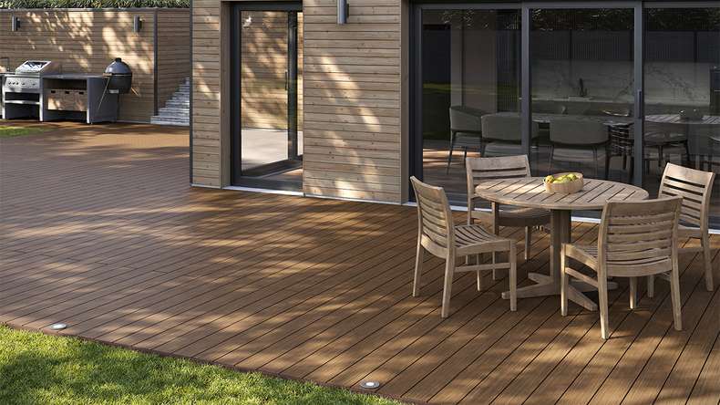 planeo AntikWood WPC decking complete set solid plank - Light brown antique aged