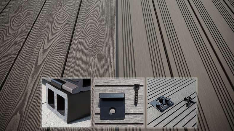planeo SolidWood WPC decking complete set solid planks - light grey French/textured