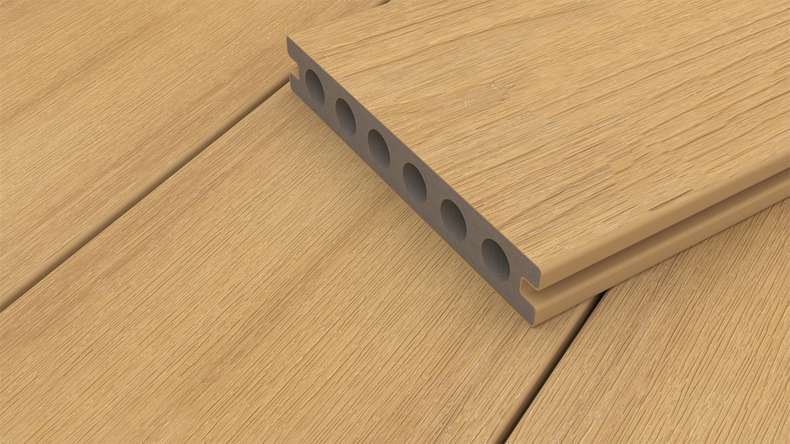 planeo WOODLine Nature - WPC CoEx coated decking board hollow chamber - sand 3m textured/smooth brushed