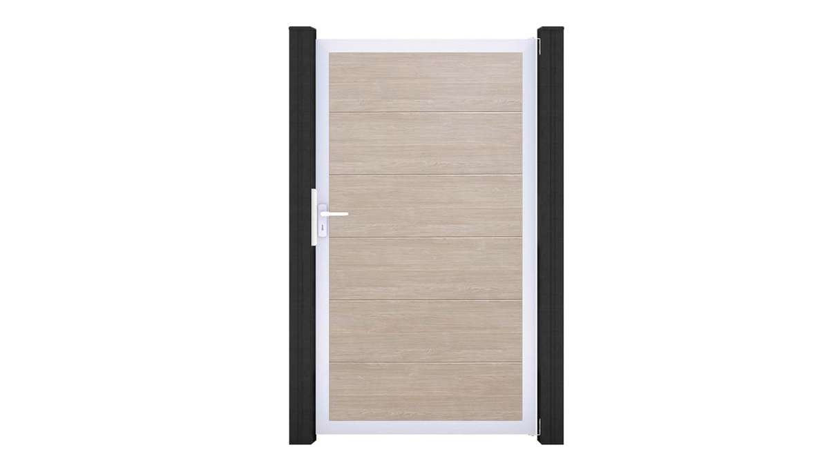 planeo Gardence Simply – Sheffield Oak universal PVC gate with aluminium frame, 100 x 180 cm