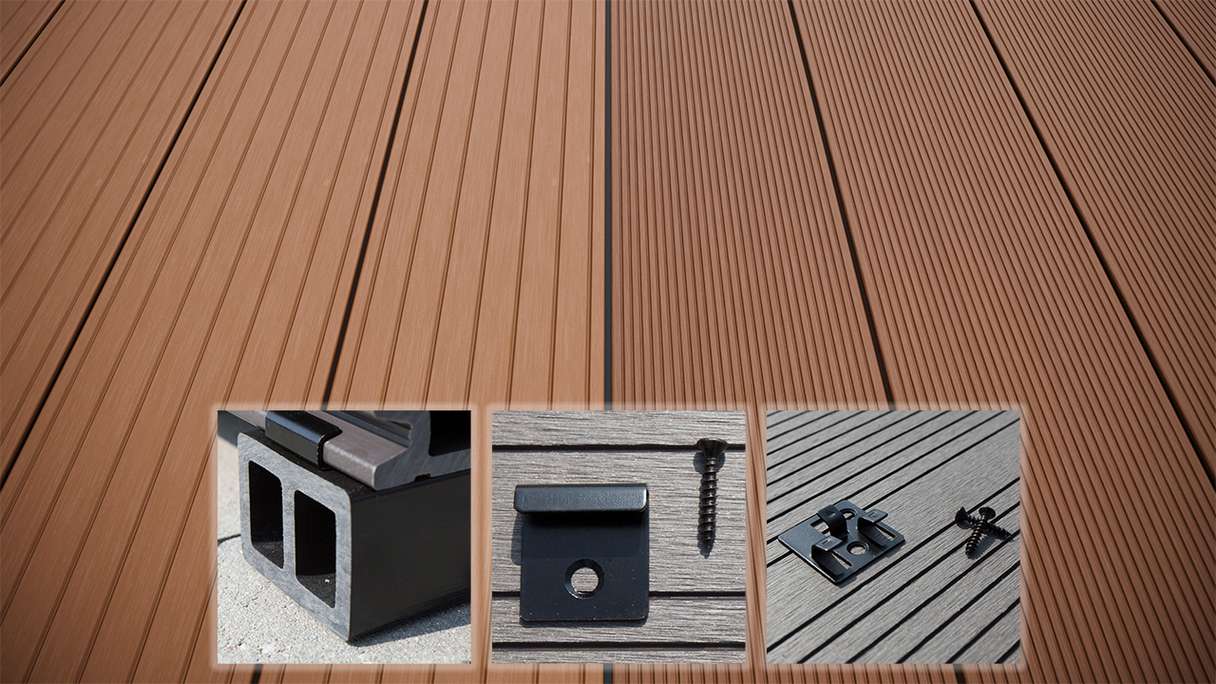 planeo LightWood WPC decking complete set hollow chamber planks - light brown grooved/grooved