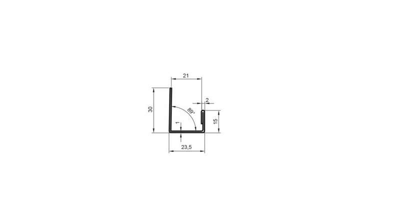 planeo aluminium end profile - AP 21mm mounting 3000mm length aluminium-natural