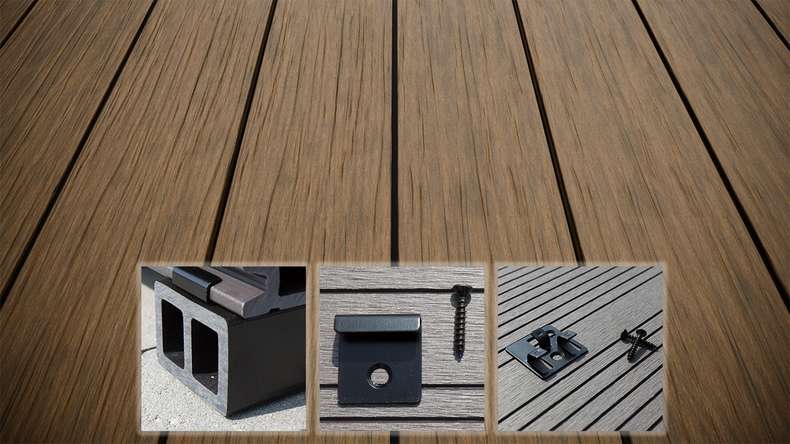 planeo AntikWood WPC decking complete set solid plank - Light brown antique aged