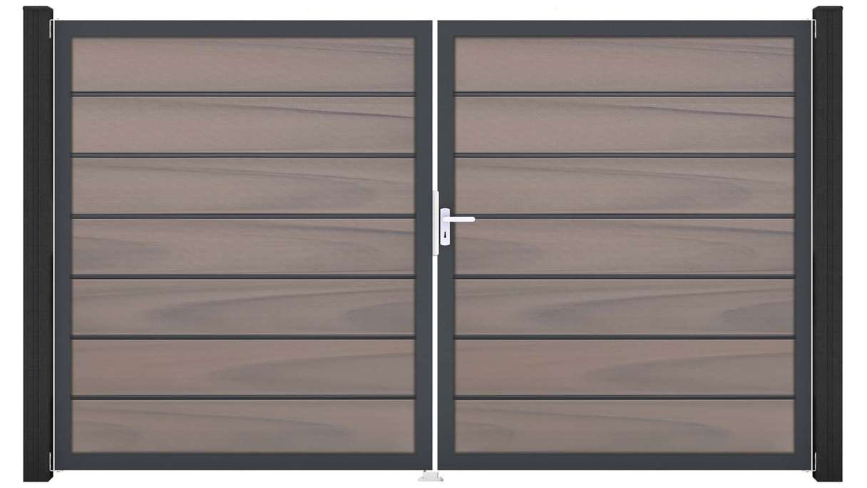 planeo Gardence Deluxe – BPC gate – double-leaf, two-tone co-extruded with aluminium frame