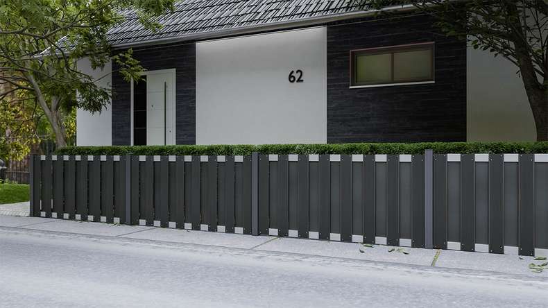 planeo Gardence Premade - BPC garden fence front garden fence anthracite with EV1 silver crossbar 180 x 90cm