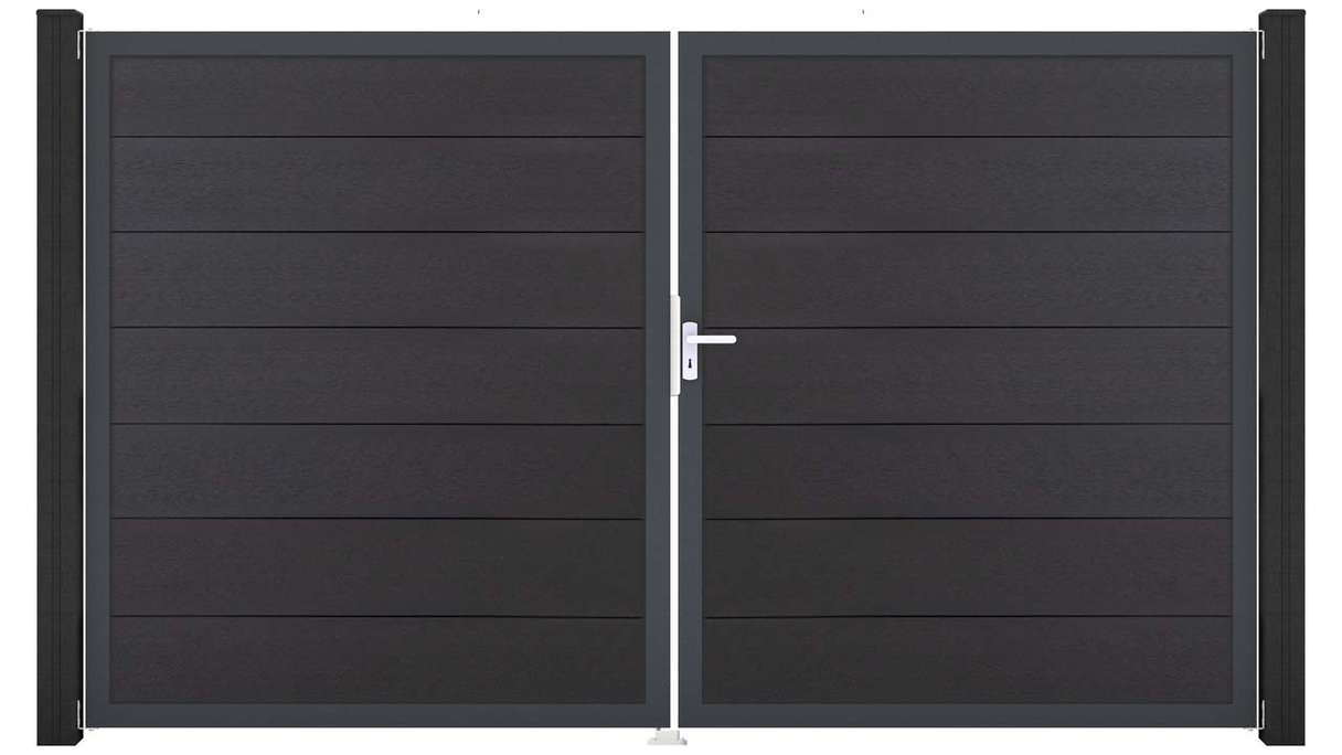 planeo Gardence Strong XL – BPC gate – double-leaf, anthracite grey with aluminium frame
