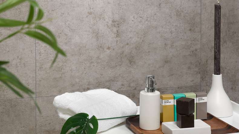 planeo StrongWall - Wall panelling plastic Dark Cement 65 x 37.5 cm