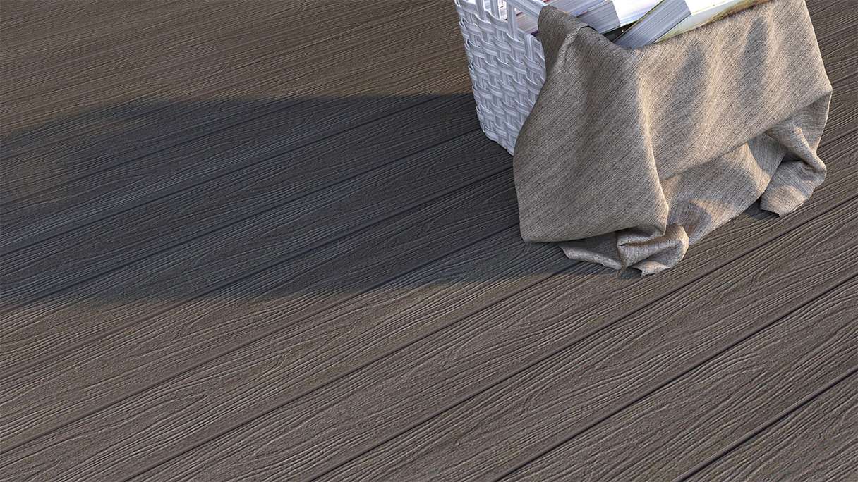 planeo WOODLine Nature - WPC CoEx coated decking board hollow chamber - dark grey 3m textured/smooth brushed