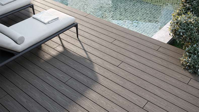 planeo CoEXWood WPC decking complete set solid planks - grey/textured cement