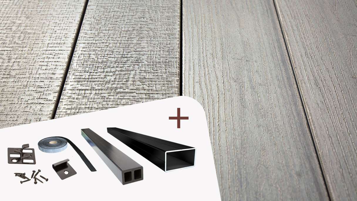 Complete set TitanWood 3m solid plank wood structure light grey 42.3m² incl. aluminium-UK