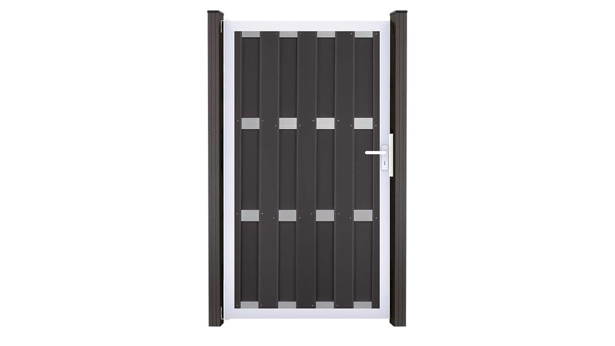 planeo prefabricated fence gate DIN left anthracite 100 x 180 x 4.0cm - frame silver
