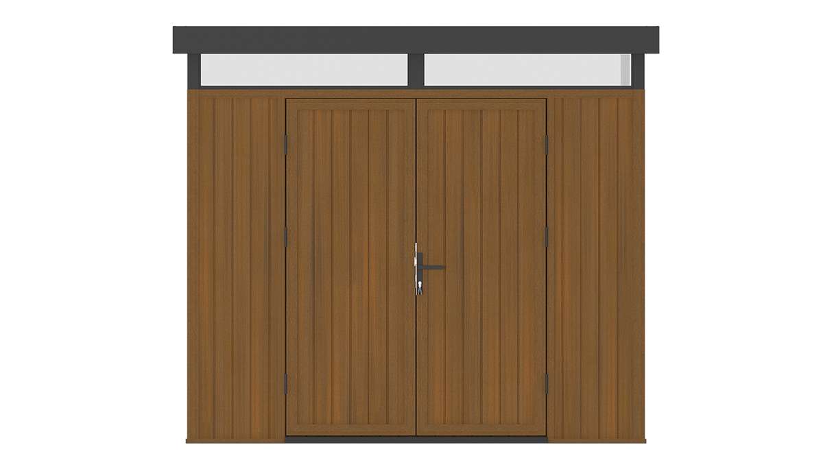 planeo WPC CoEx Flat-Roof Garden Shed M – Burma Teak 250 x 250 x 226.5 cm