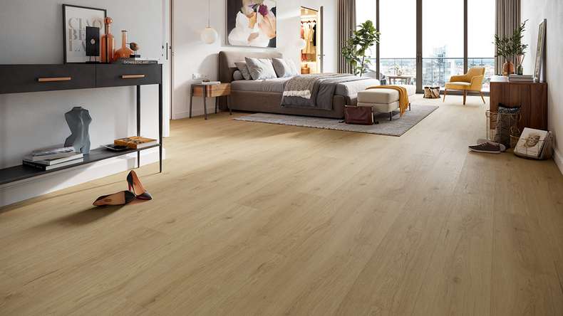 planeo Rigid Click Vinyl - HOMEtec Pro 50 IXPE Warm Sand Oak | Impact sound insulation integrated (RP-E50-5)