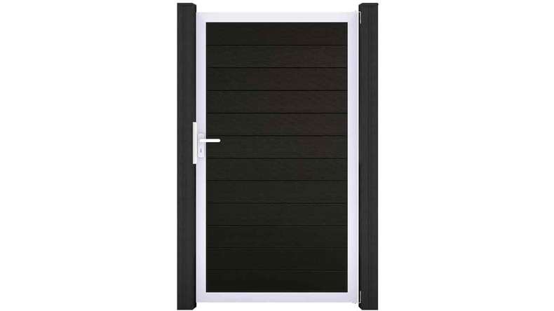 planeo Solid - garden fence universal gate black co-ex with silver aluminium frame 150x180x4cm
