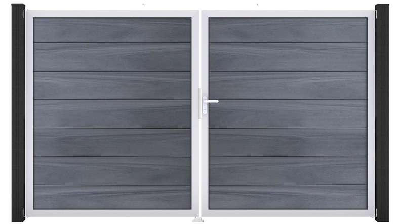 planeo Gardence Grande BPC door - DIN right 2-leaf stone grey co-ex with silver aluminium frame