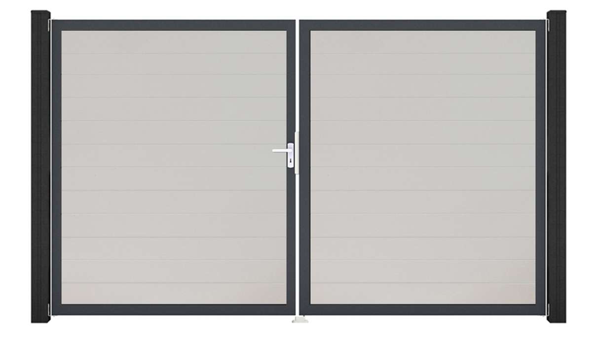 planeo Gardence Simply Small – 2-panel white PVC gate with aluminium frame, 300 x 180 cm